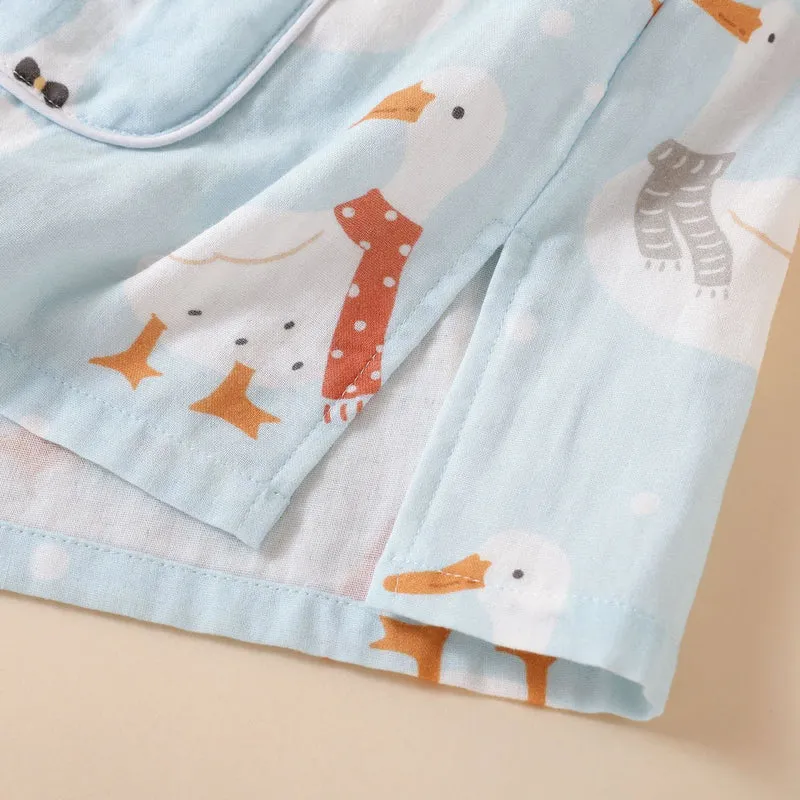 Baumwollgaze-Kimono-Pyjama mit Cartoon-Gans