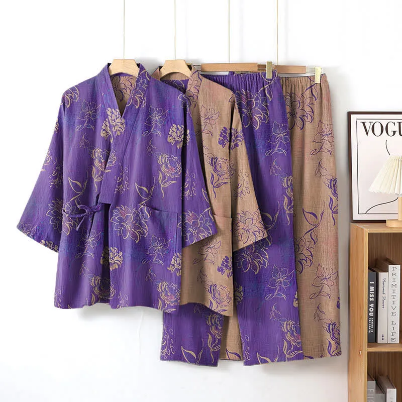Peony – Loungewear-Set aus Baumwollgaze-Kimono