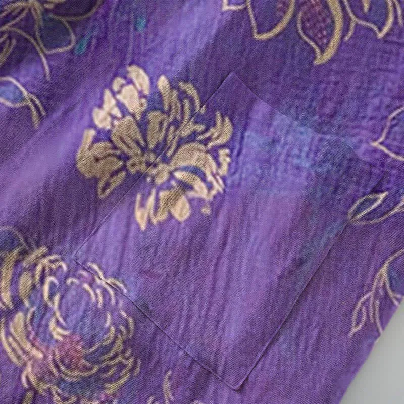 Zweifarbiger Kimono-Bademantel aus Baumwollgaze mit Pfingstrosenmotiv