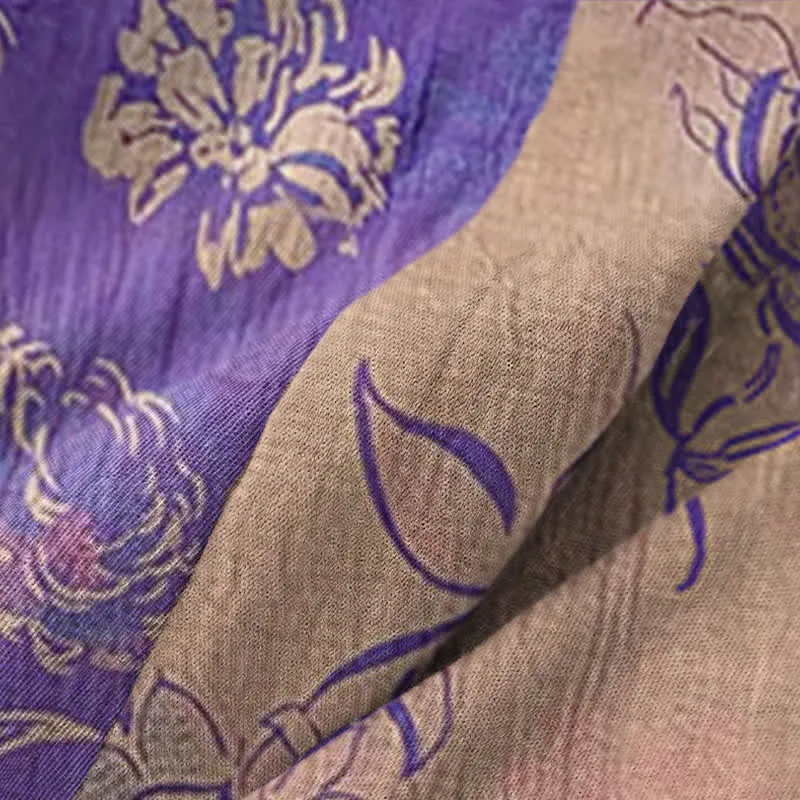 Zweifarbiger Kimono-Bademantel aus Baumwollgaze mit Pfingstrosenmotiv