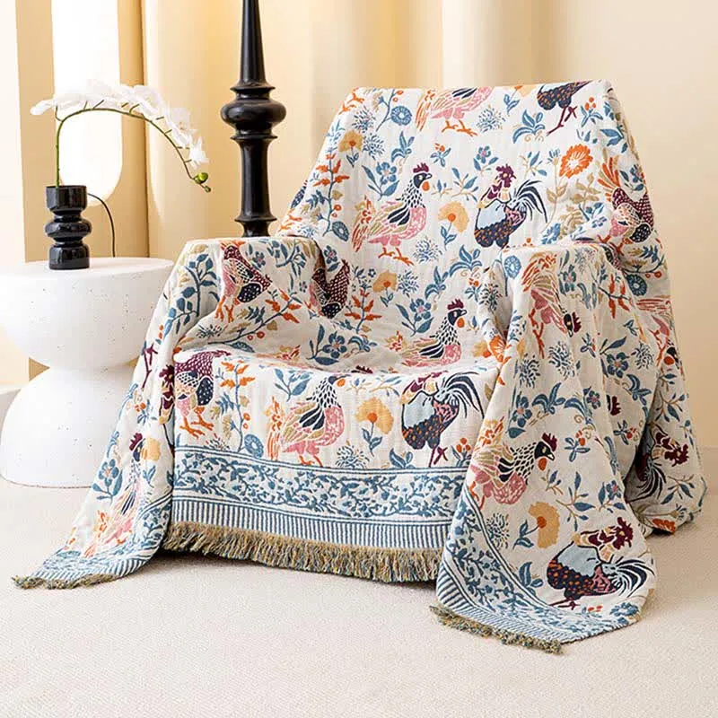 Baumwollgaze-Steppdecke mit Hühnerblumenmotiv im Landhausstil