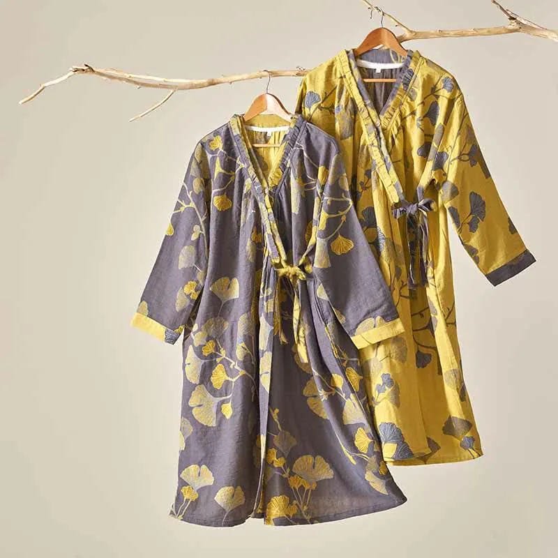 Ginkgoblatt Hanfu-inspiriertes Baumwoll-Nachthemd