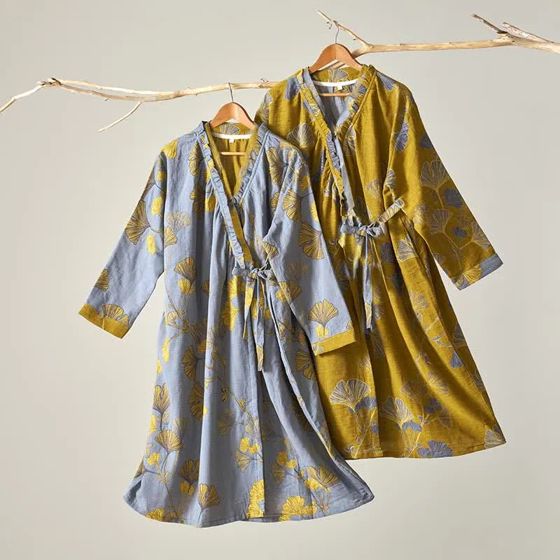 Ginkgoblatt Hanfu-inspiriertes Baumwoll-Nachthemd