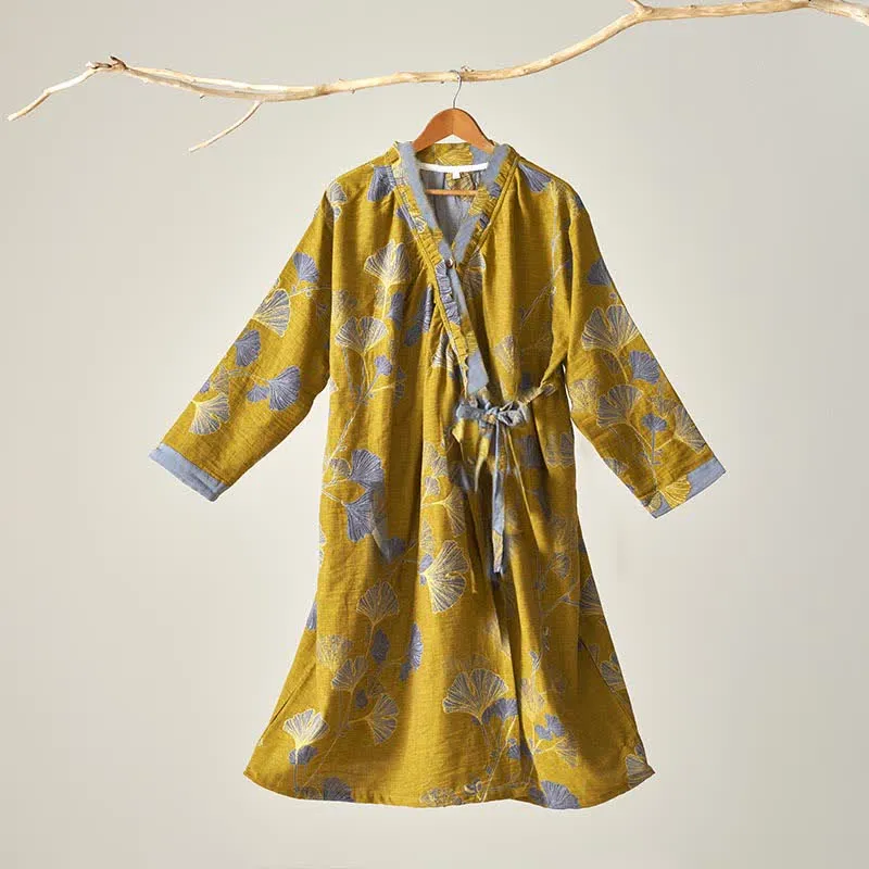 Ginkgoblatt Hanfu-inspiriertes Baumwoll-Nachthemd