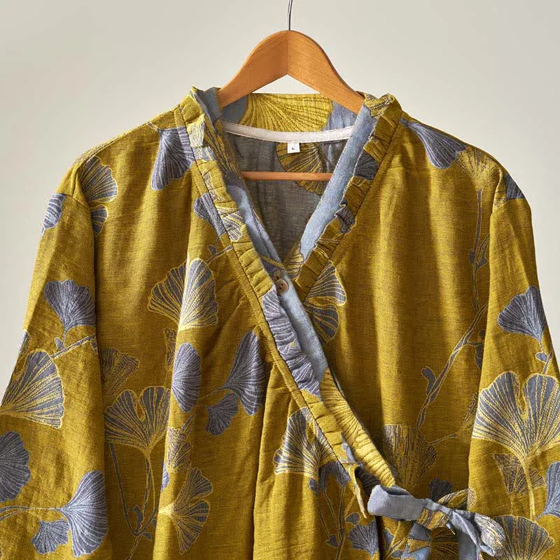 Ginkgoblatt Hanfu-inspiriertes Baumwoll-Nachthemd