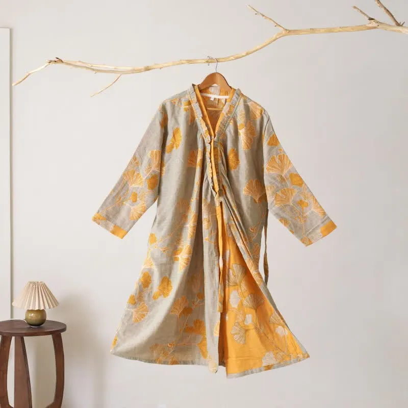 Ginkgoblatt Hanfu-inspiriertes Baumwoll-Nachthemd