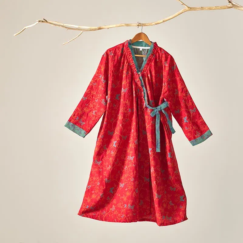Ownkoti Vintage Schmetterling Hanfu inspiriertes Baumwoll-Nachthemd