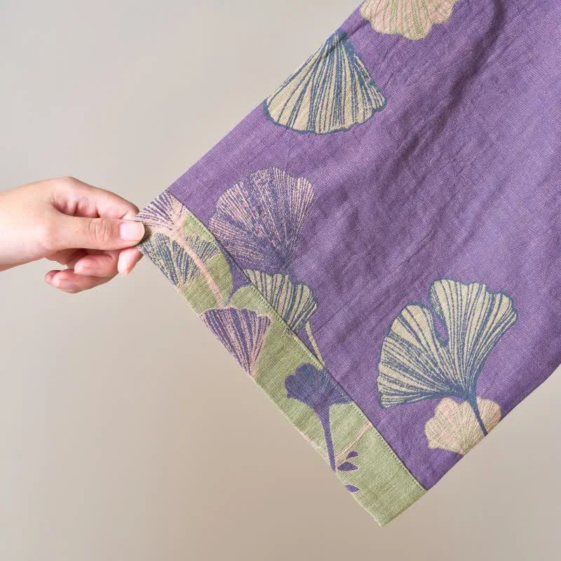 Kimono-Bademantel aus Baumwollgaze und Ginkgo