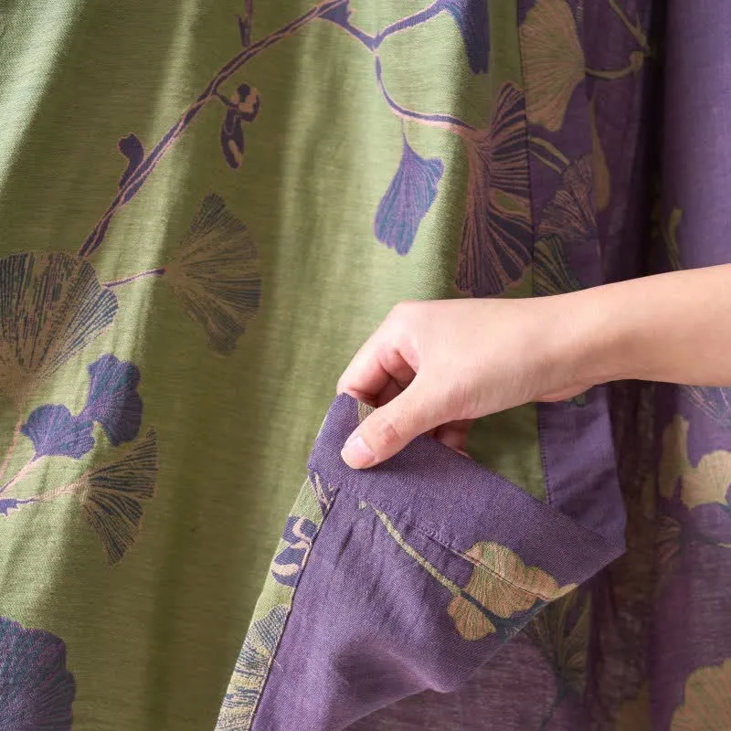 Kimono-Bademantel aus Baumwollgaze und Ginkgo