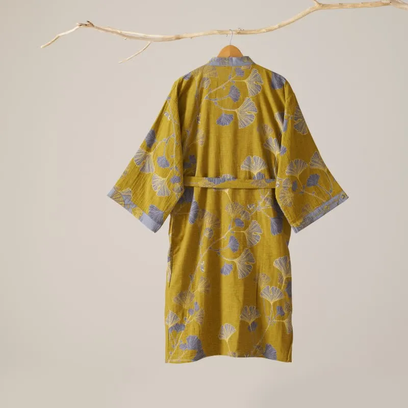 Kimono-Bademantel aus Baumwollgaze und Ginkgo