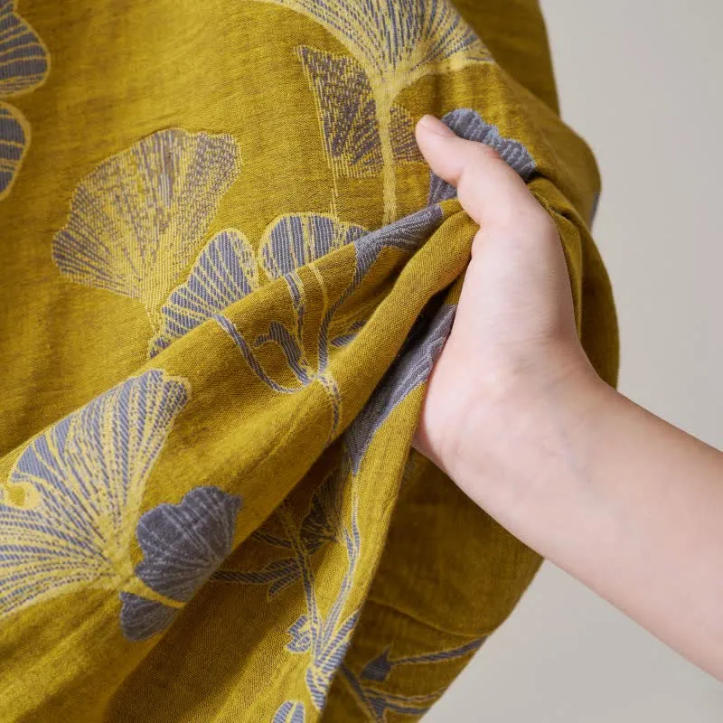 Kimono-Bademantel aus Baumwollgaze und Ginkgo