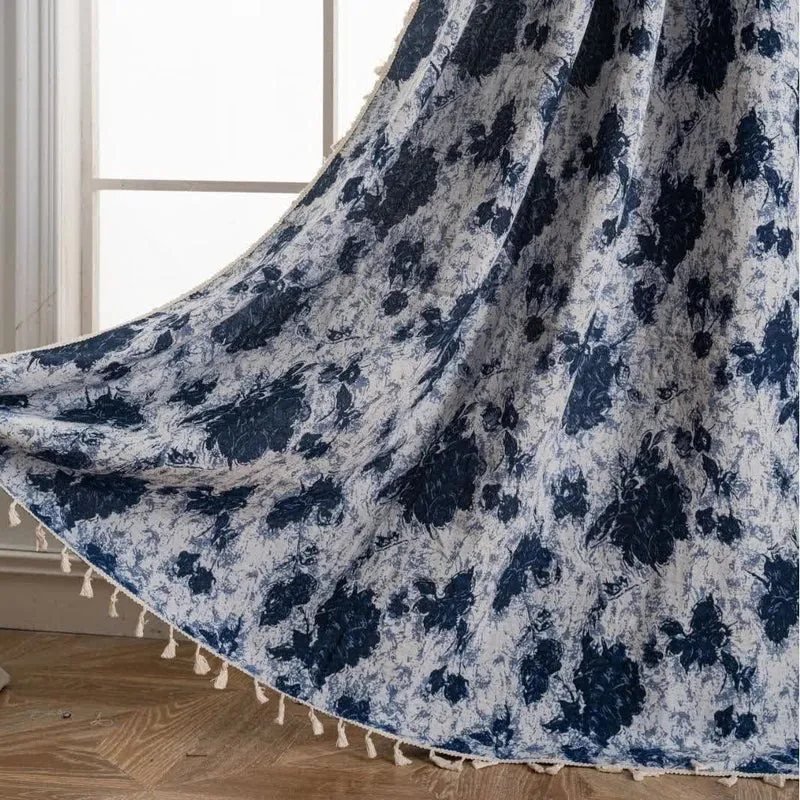 Blaue abstrakte Jacquard-Quastenvorhänge