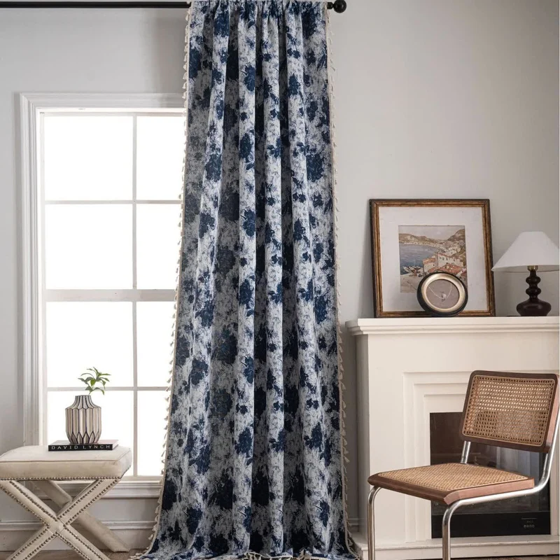 Blaue abstrakte Jacquard-Quastenvorhänge