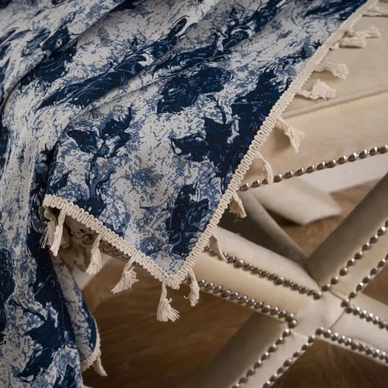 Blaue abstrakte Jacquard-Quastenvorhänge