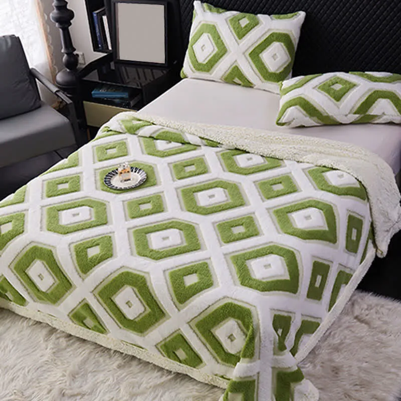 Jacquard-Sherpadecke mit geometrischem Muster