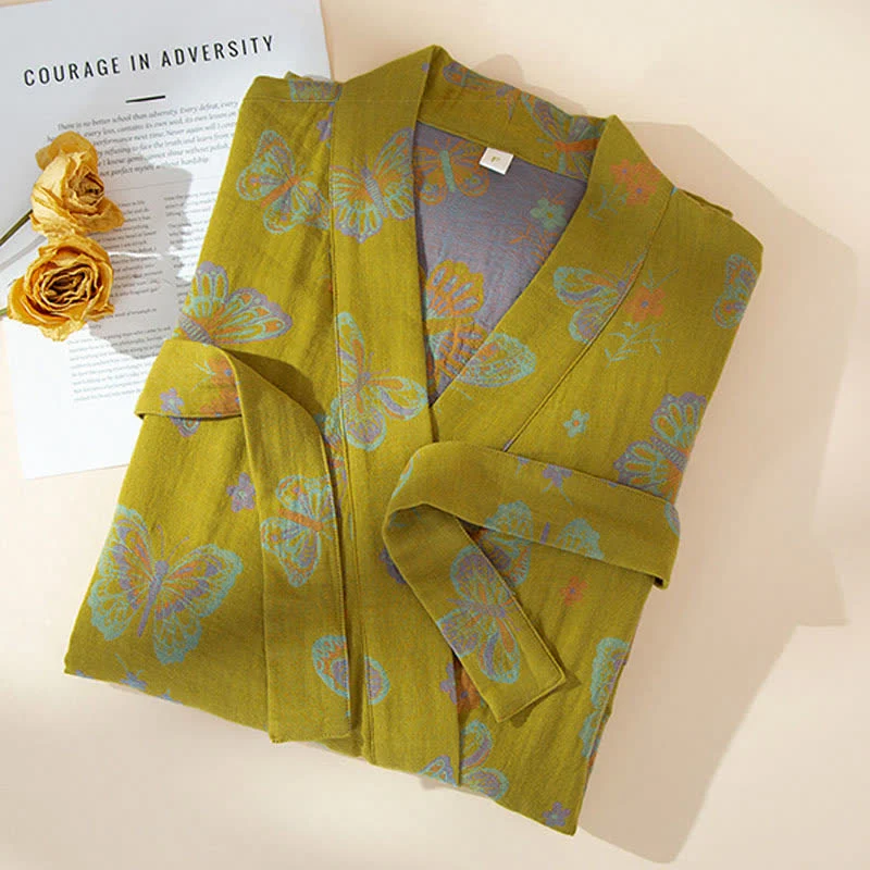 Vintage Schmetterling Kimono Baumwollgaze Bademantel