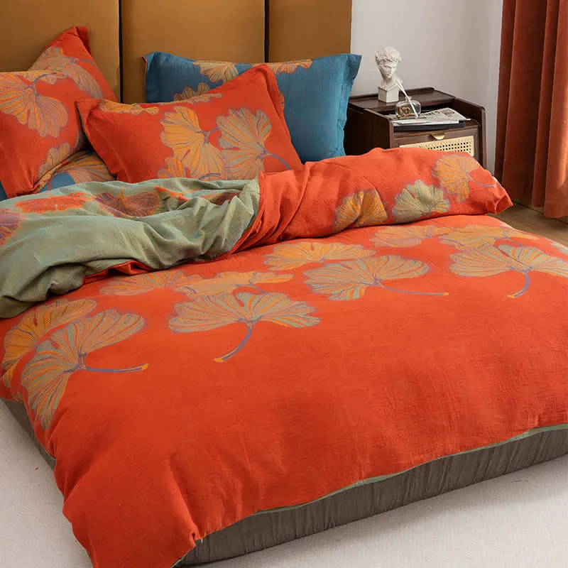 Ginkgo Jacquard Baumwoll-Wendebettwäsche-Set (4-teilig)