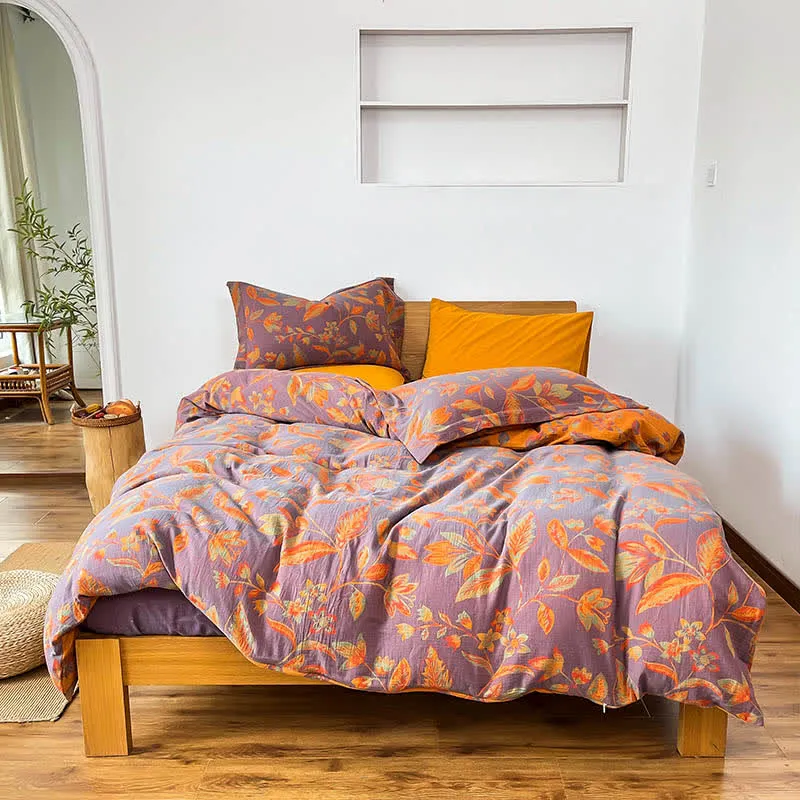 Bettwäscheset aus Jacquard-Baumwolle mit botanischem Blattmotiv (4-teilig)