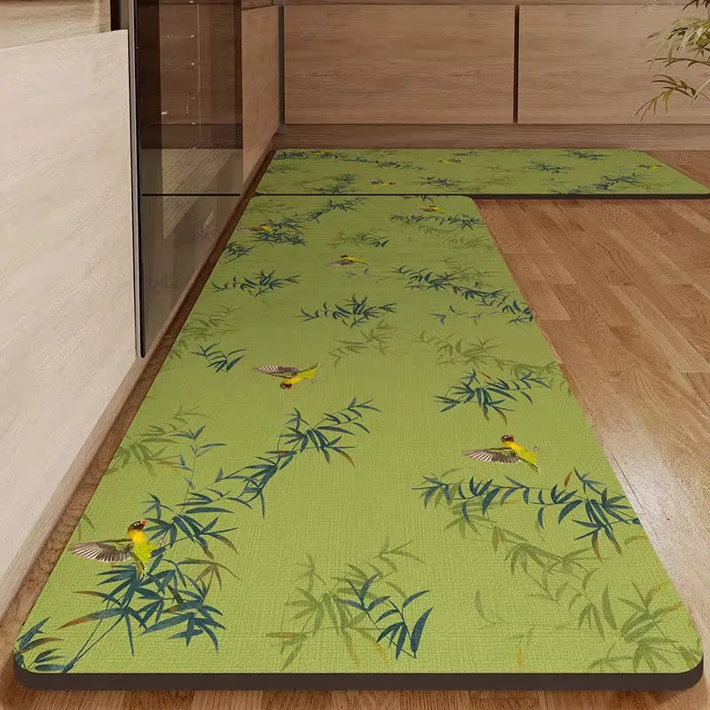 Wasserabsorbierender Küchen-/Eingangsteppich mit Bambusvogelmotiv