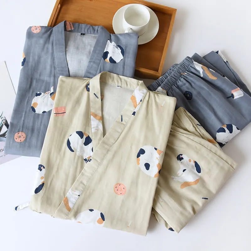 Passender Katzen-Kimono aus Baumwollgaze