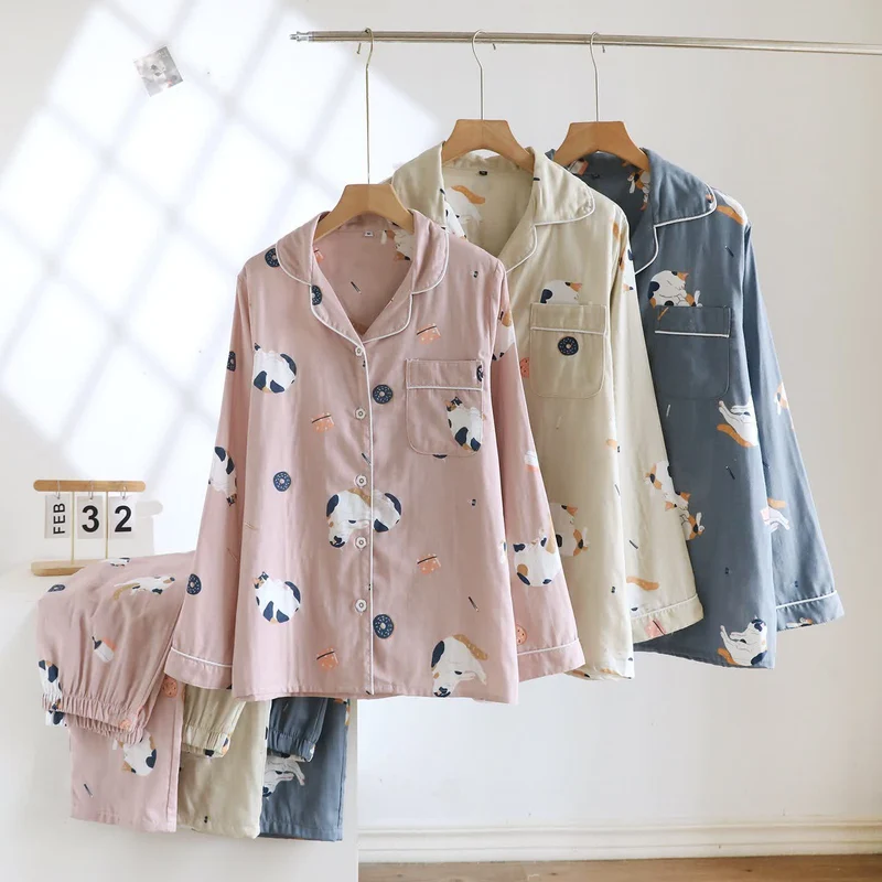 Passendes Loungewear-Set aus Baumwolle mit Cartoon-Katze