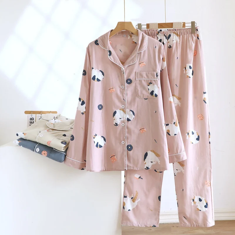 Passendes Loungewear-Set aus Baumwolle mit Cartoon-Katze