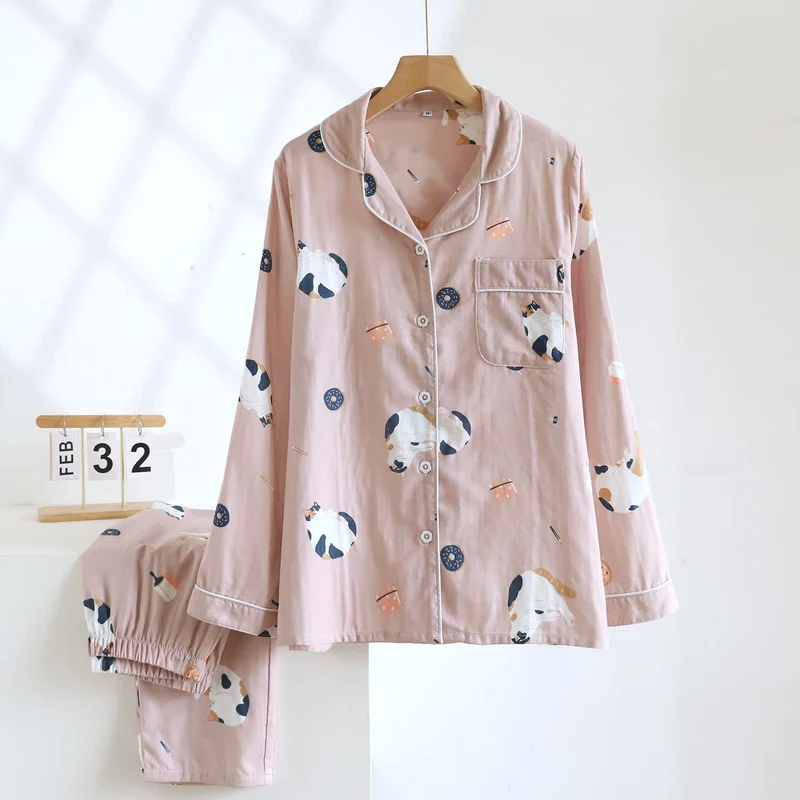 Passendes Loungewear-Set aus Baumwolle mit Cartoon-Katze