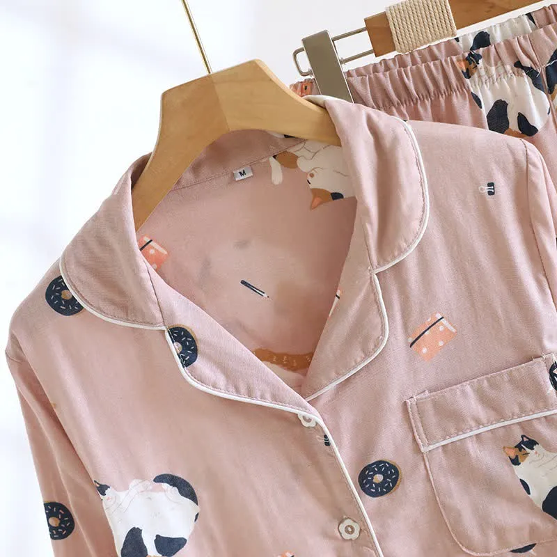 Passendes Loungewear-Set aus Baumwolle mit Cartoon-Katze