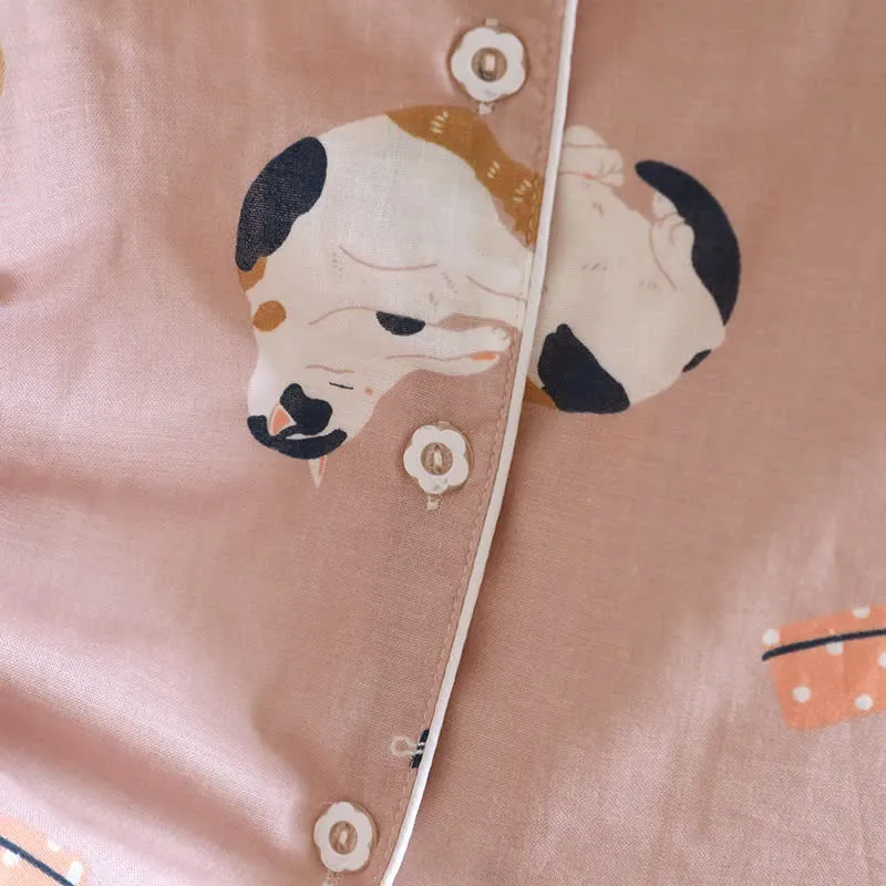 Passendes Loungewear-Set aus Baumwolle mit Cartoon-Katze