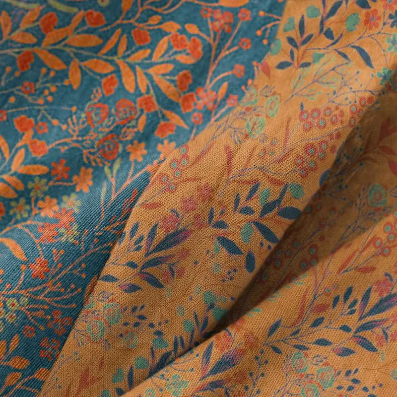 Ownkoti Vintage Kimono-Bademantel aus Baumwollgaze mit Blattmotiven