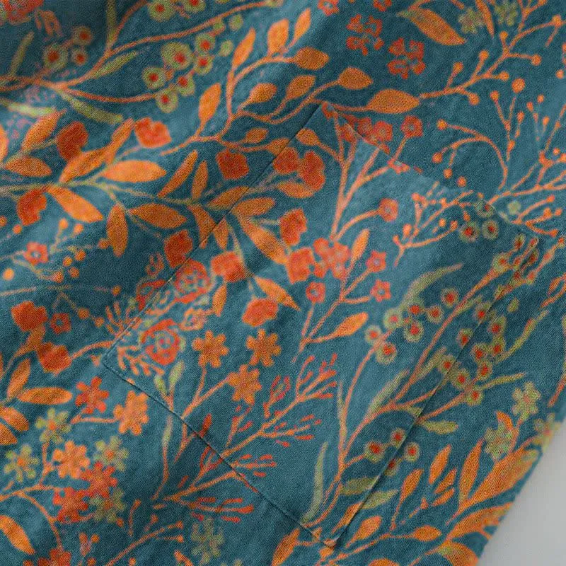 Ownkoti Vintage Kimono-Bademantel aus Baumwollgaze mit Blattmotiven