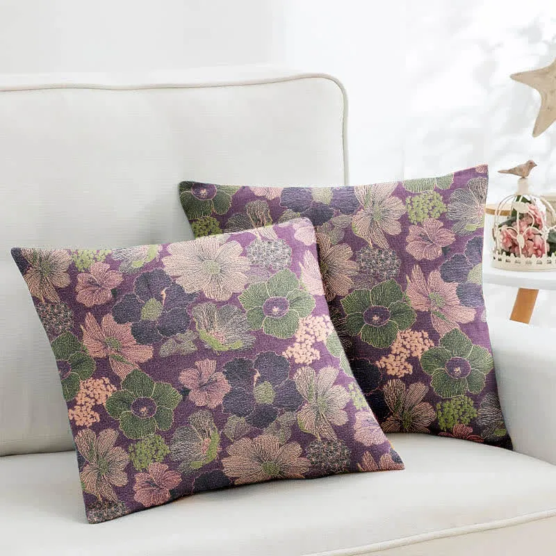 Quadratische Kissenbezüge aus Baumwolljacquard mit Pfirsichblütenmotiv (2 Stück)