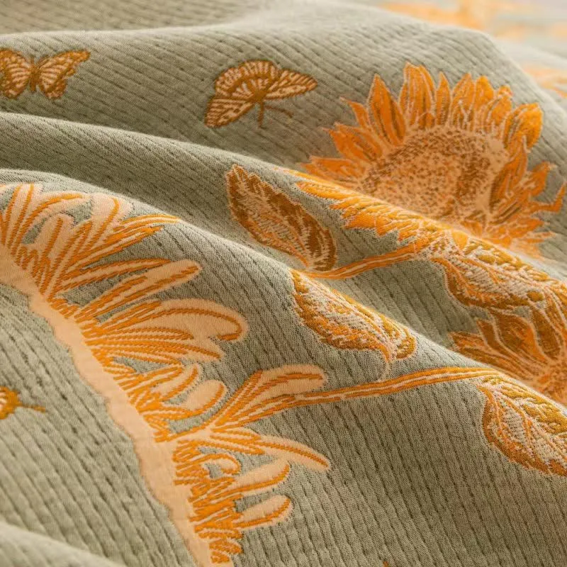 Wende-Bettwäscheset aus Baumwollgaze mit Sonnenblumenmotiv (4-teilig)