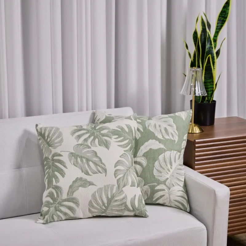 Quadratische Kissenbezüge aus Baumwollgaze-Jacquard mit Monstera-Motiv (2 Stück)