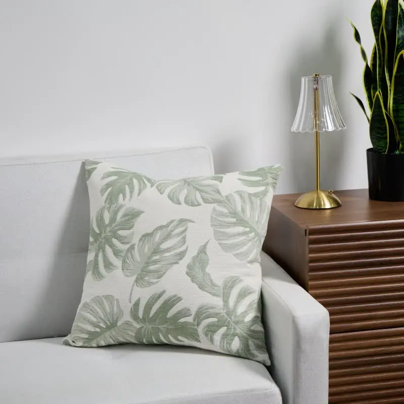 Quadratische Kissenbezüge aus Baumwollgaze-Jacquard mit Monstera-Motiv (2 Stück)