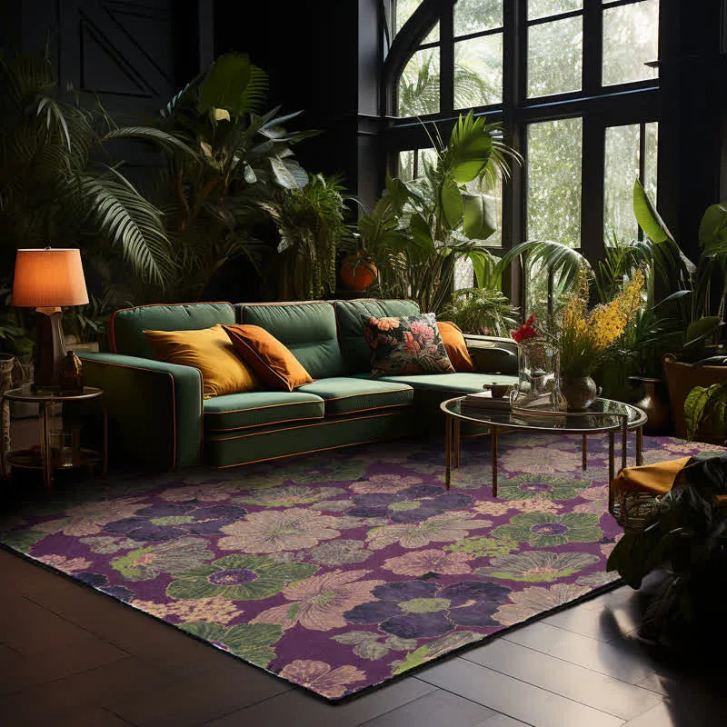 Faltbarer Anti-Rutsch-Teppich im Vintage-Stil mit botanischem Motiv