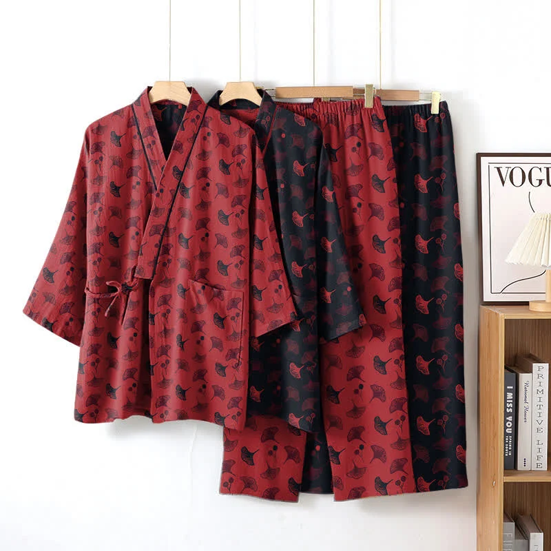 Ginkgo Bio-Baumwoll-Kimono-Loungewear-Set