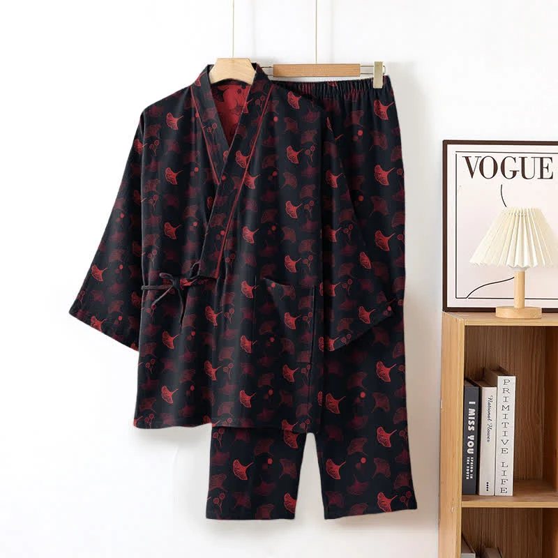 Ginkgo Bio-Baumwoll-Kimono-Loungewear-Set