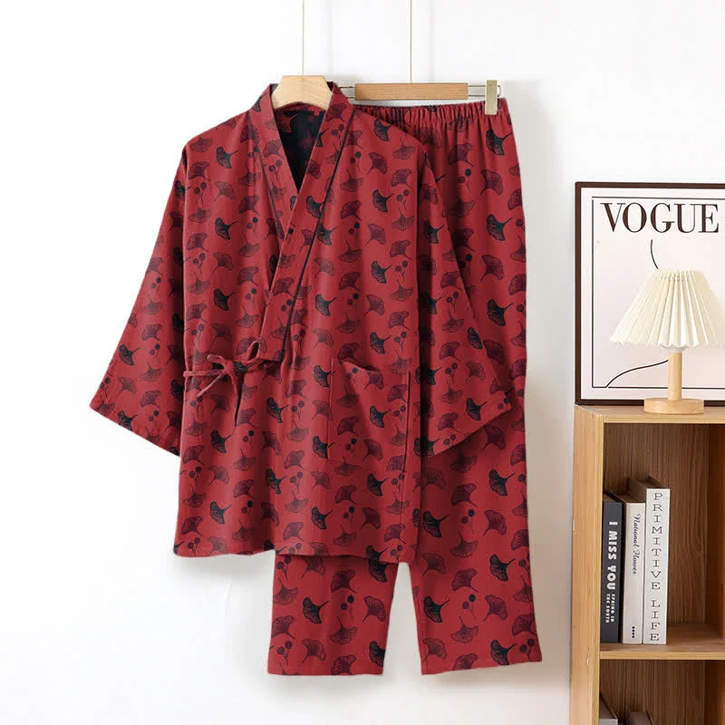 Ginkgo Bio-Baumwoll-Kimono-Loungewear-Set