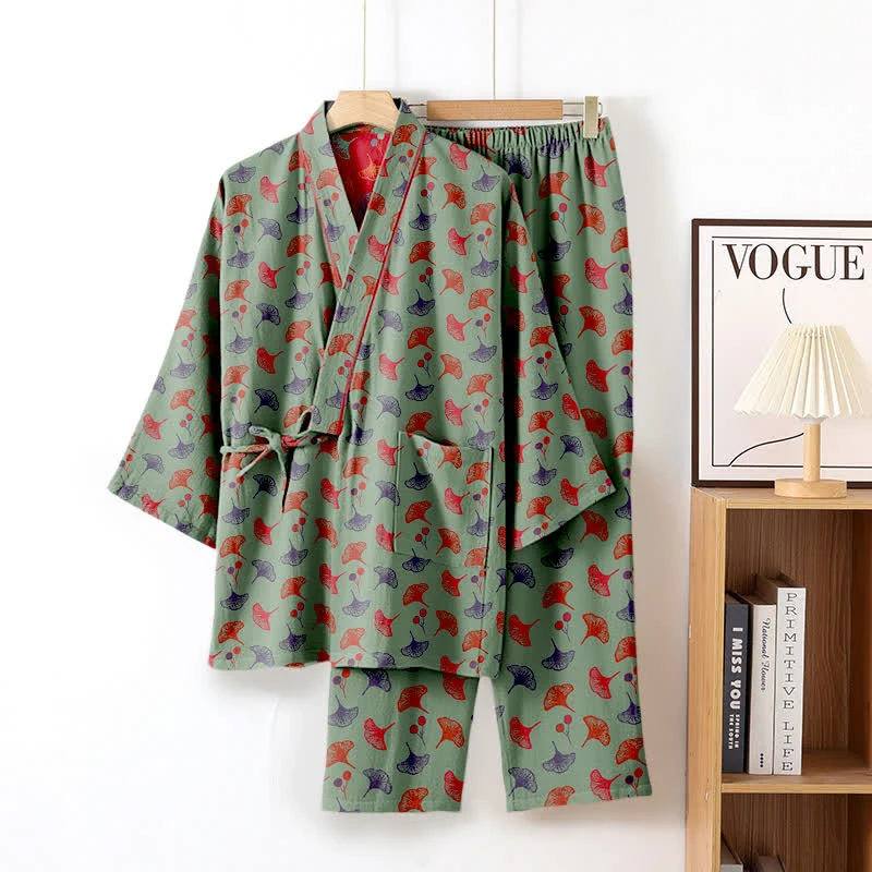Ginkgo Bio-Baumwoll-Kimono-Loungewear-Set