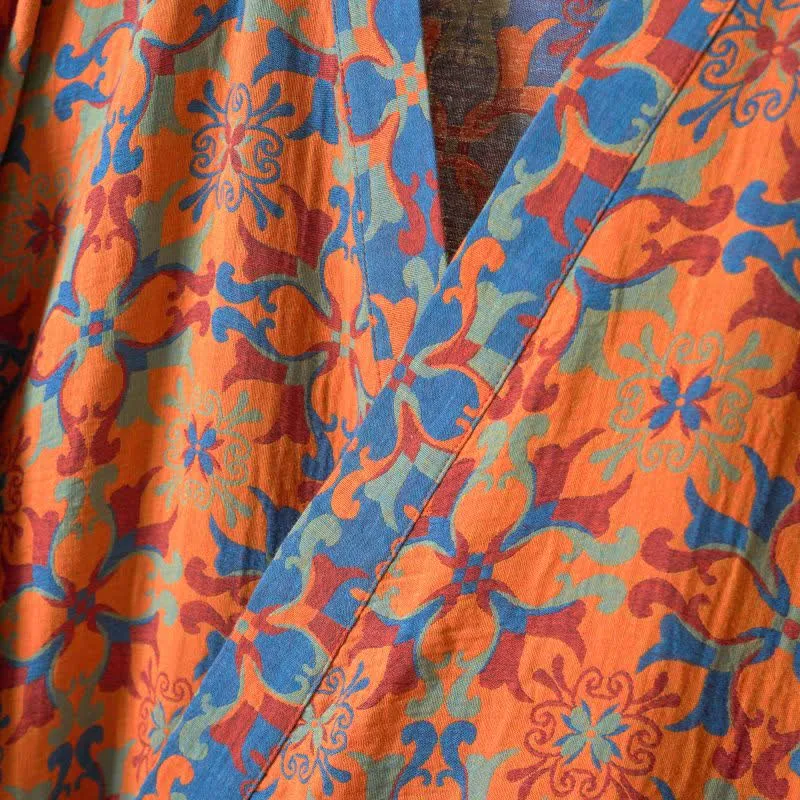 Kimono-Bademantel aus Baumwolle mit geometrischem Retro-Muster