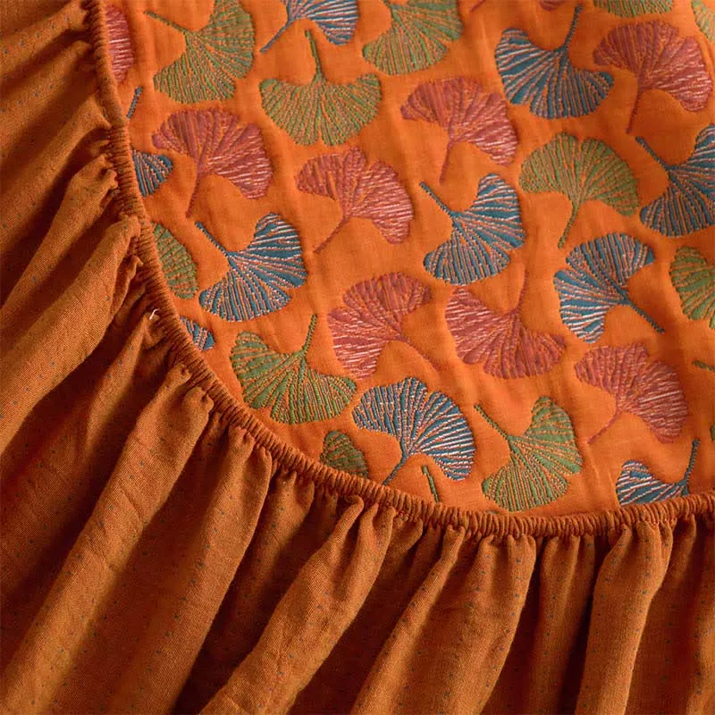 Spannbettlaken aus Baumwollgaze-Jacquard mit Ginkgo-Muster