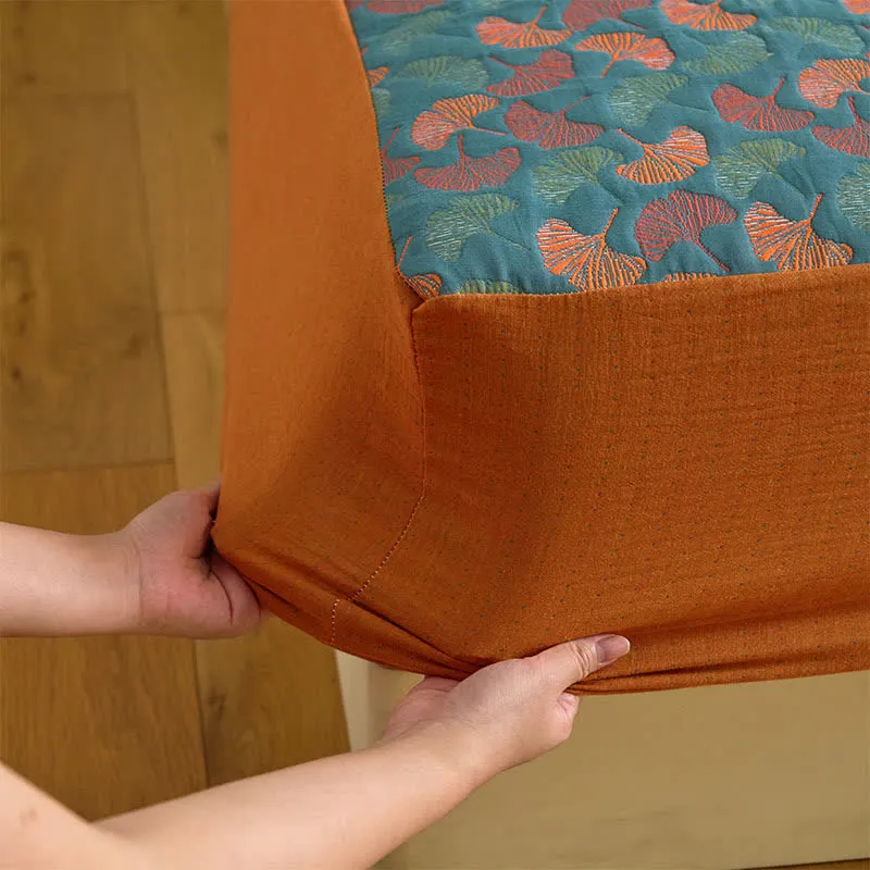 Spannbettlaken aus Baumwollgaze-Jacquard mit Ginkgo-Muster