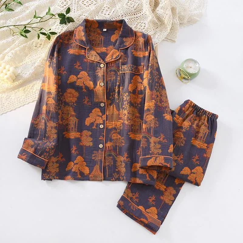 Pavilion Landscape Pyjama-Set aus Baumwollgaze
