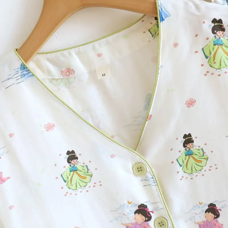 Orientalische Cartoon-Prinzessin-Loungewear aus Baumwollgaze