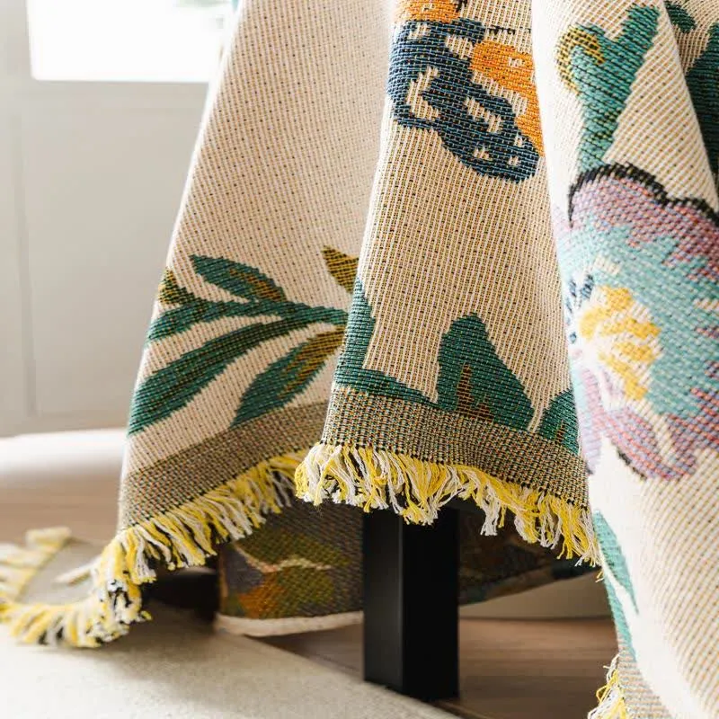 Sofaschoner aus Chenille mit grünem Blatt- und Blumenmuster
