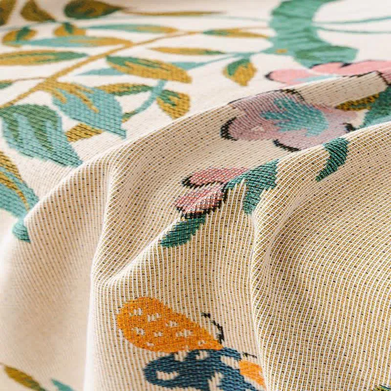 Sofaschoner aus Chenille mit grünem Blatt- und Blumenmuster