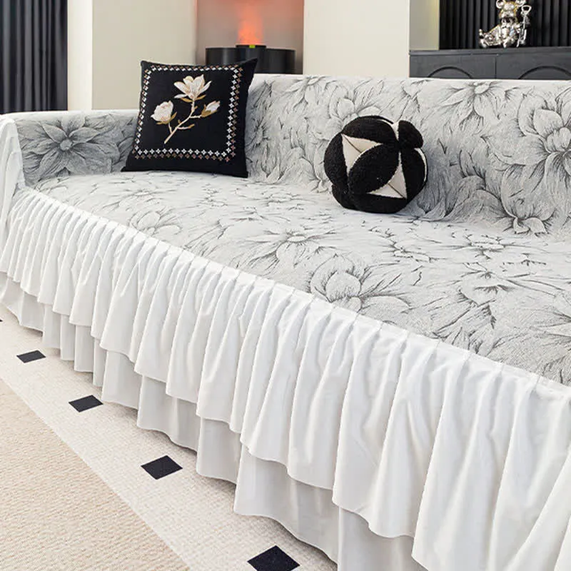 Chenille-Sofaschoner „Lily“ mit Rüschen