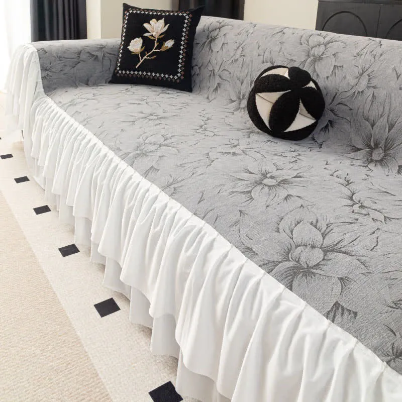 Chenille-Sofaschoner „Lily“ mit Rüschen