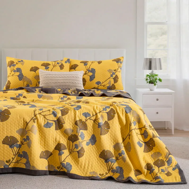 Wendbare Tagesdecke aus Bio-Baumwolle mit Ginkgo-Blatt